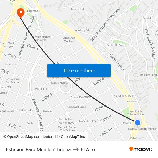 Estación Faro Murillo / Tiquira to El Alto map