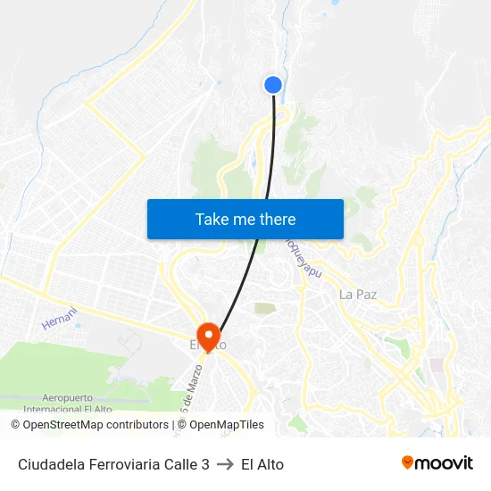 Ciudadela Ferroviaria Calle 3 to El Alto map