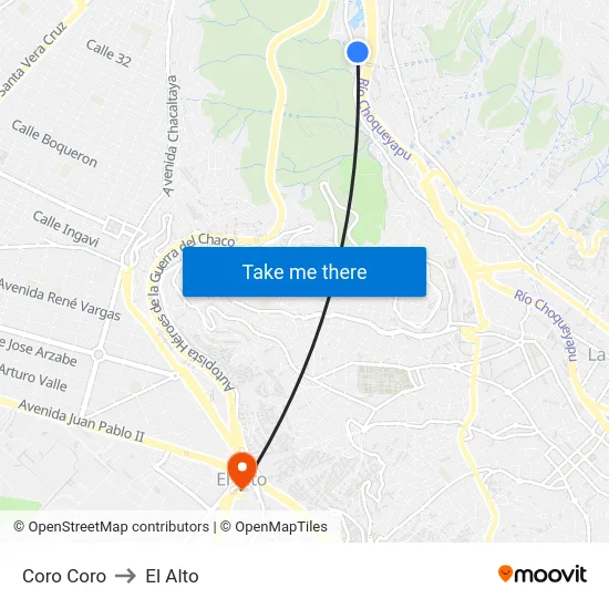 Coro Coro to El Alto map
