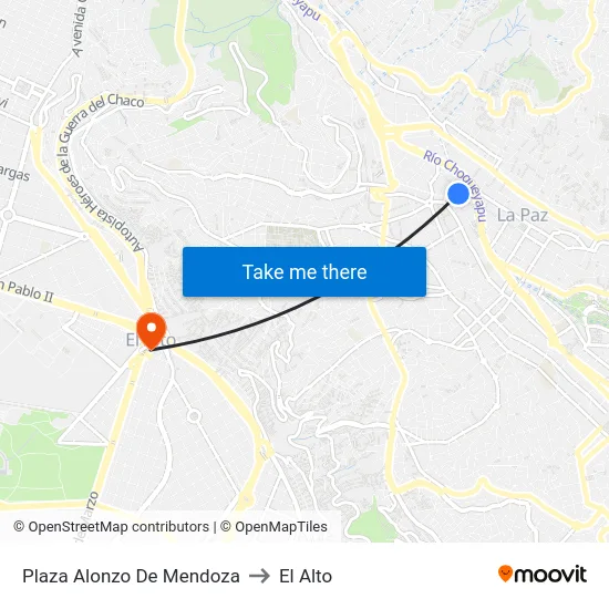 Plaza Alonzo De Mendoza to El Alto map