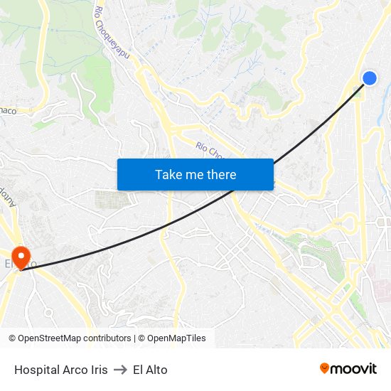 Hospital Arco Iris to El Alto map