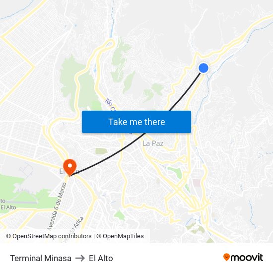 Terminal Minasa to El Alto map