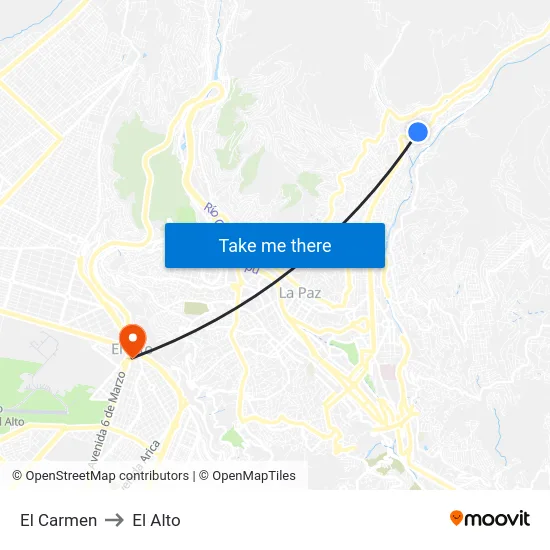 El Carmen to El Alto map