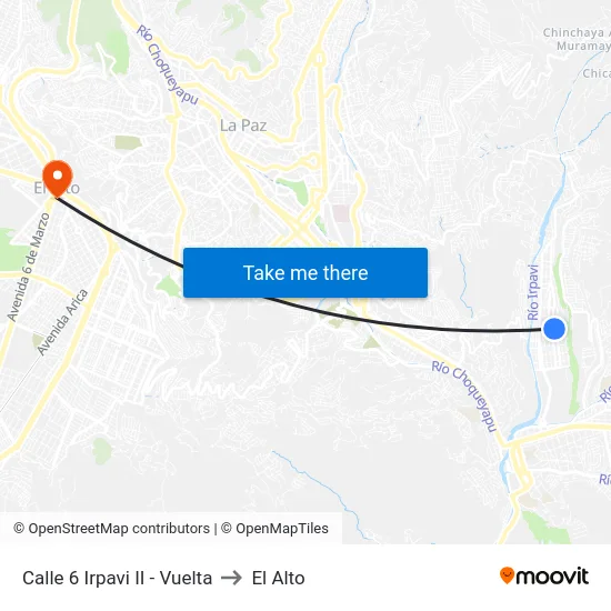 Calle 6 Irpavi II - Vuelta to El Alto map