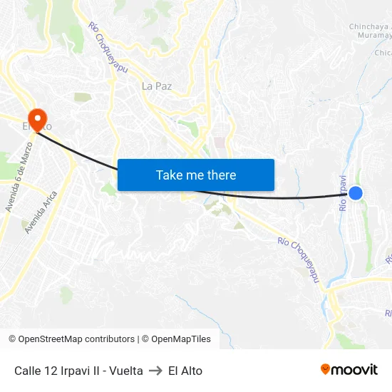 Calle 12 Irpavi II - Vuelta to El Alto map