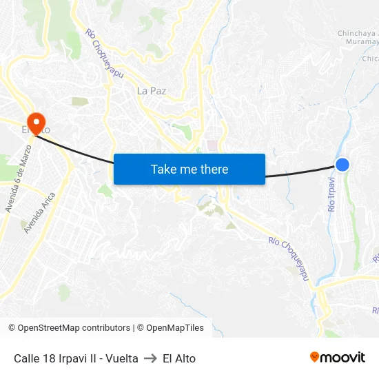 Calle 18 Irpavi II - Vuelta to El Alto map