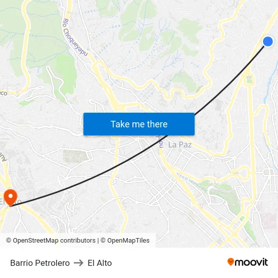 Barrio Petrolero to El Alto map