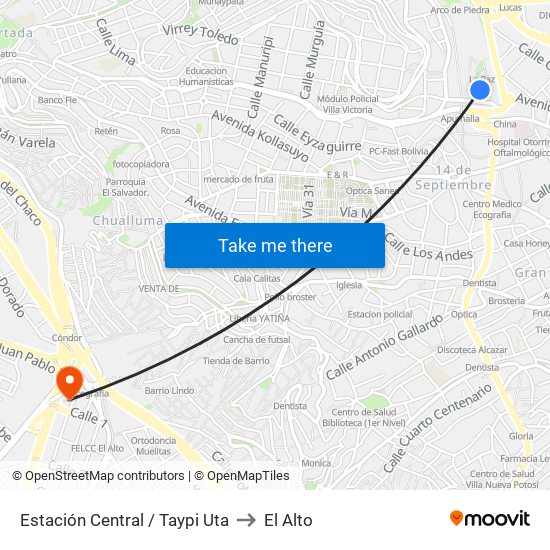 Estación Central / Taypi Uta to El Alto map
