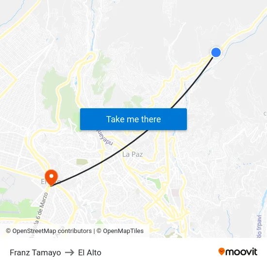 Franz Tamayo to El Alto map