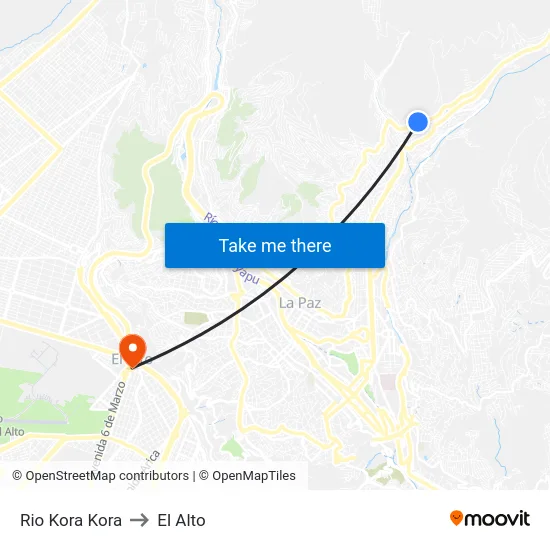 Rio Kora Kora to El Alto map
