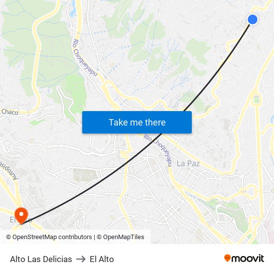 Alto Las Delicias to El Alto map