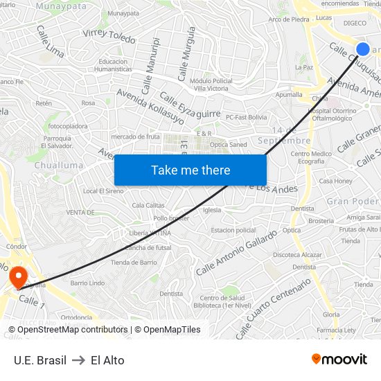 U.E. Brasil to El Alto map
