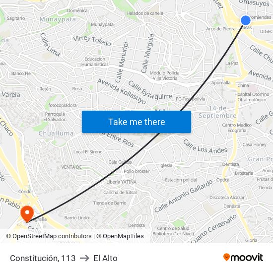 Constitución, 113 to El Alto map