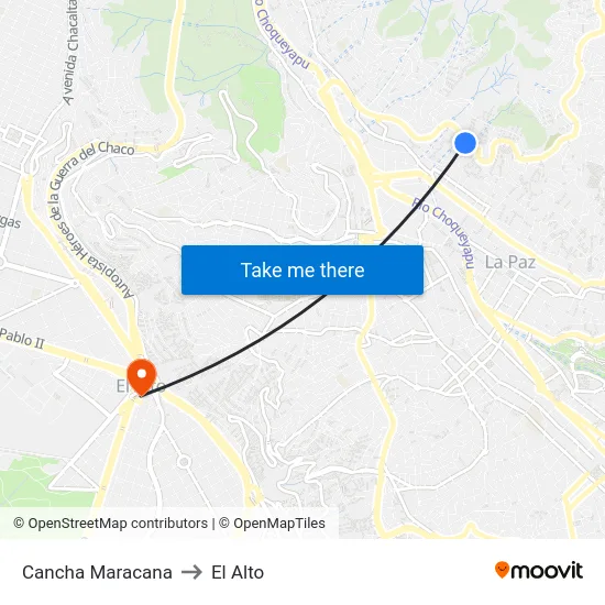 Cancha Maracana to El Alto map