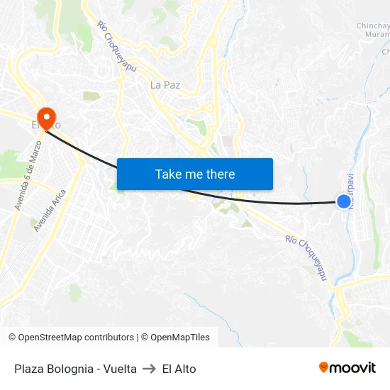 Plaza Bolognia - Vuelta to El Alto map