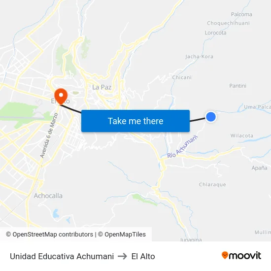Unidad Educativa Achumani to El Alto map