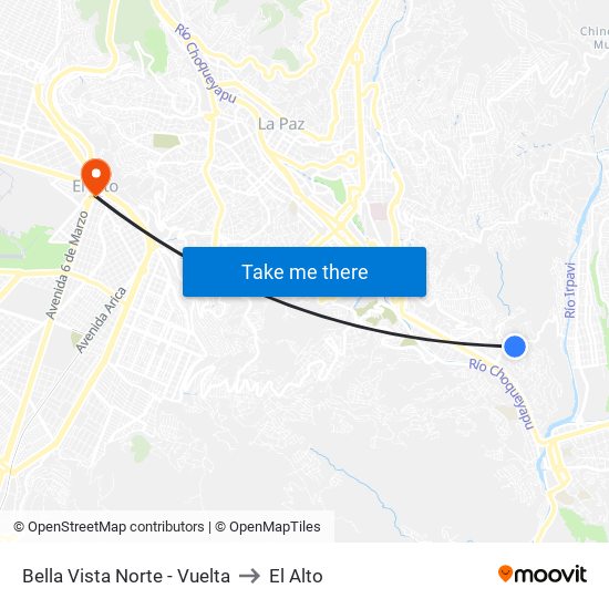 Bella Vista Norte - Vuelta to El Alto map