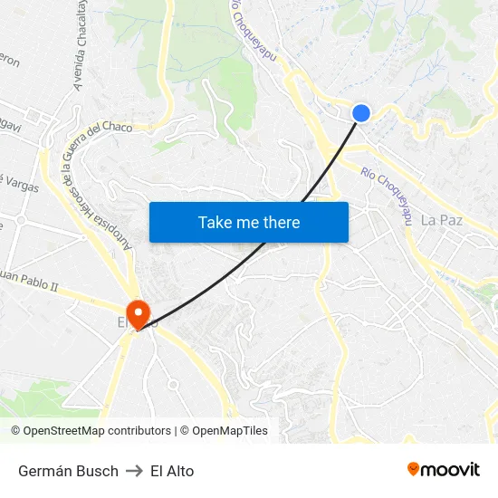 Germán Busch to El Alto map