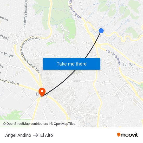 Ángel Andino to El Alto map