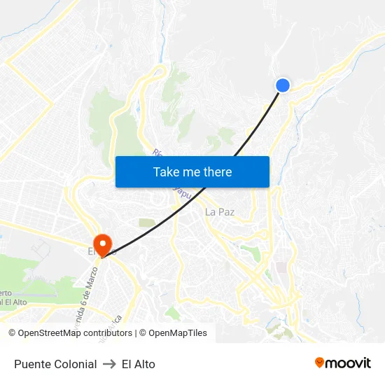 Puente Colonial to El Alto map