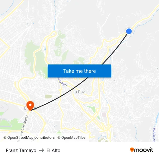 Franz Tamayo to El Alto map