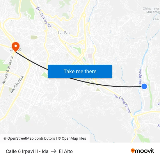Calle 6 Irpavi II - Ida to El Alto map