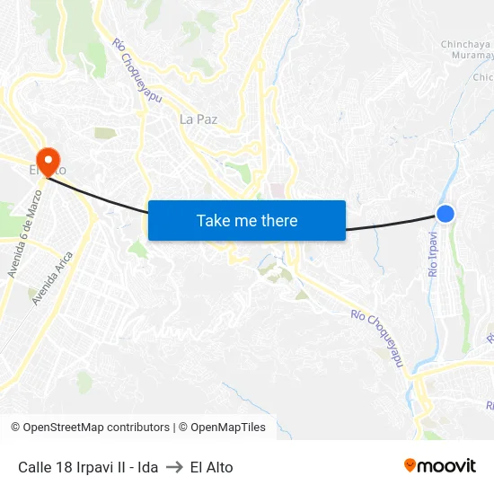 Calle 18 Irpavi II - Ida to El Alto map
