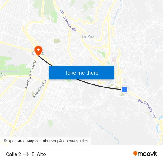 Calle 2 to El Alto map