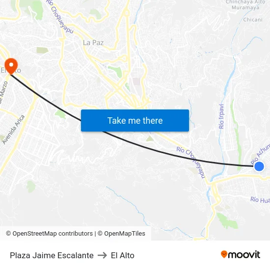 Plaza Jaime Escalante to El Alto map
