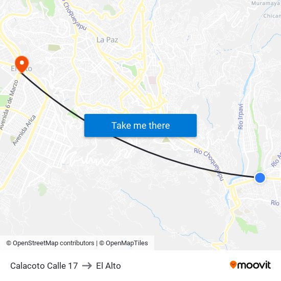 Calacoto Calle 17 to El Alto map