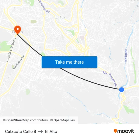 Calacoto Calle 8 to El Alto map