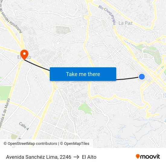 Avenida Sanchéz Lima, 2246 to El Alto map