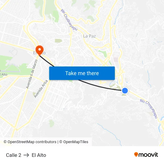 Calle 2 to El Alto map