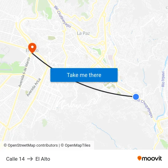 Calle 14 to El Alto map