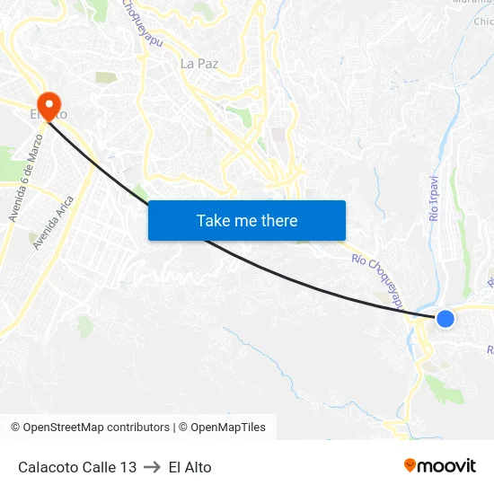Calacoto Calle 13 to El Alto map