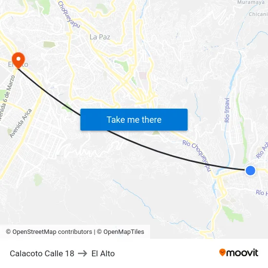 Calacoto Calle 18 to El Alto map