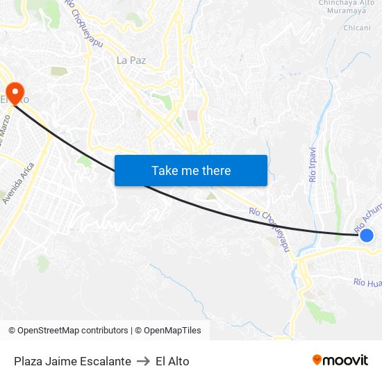 Plaza Jaime Escalante to El Alto map