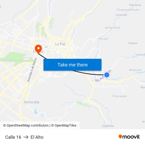 Calle 16 to El Alto map