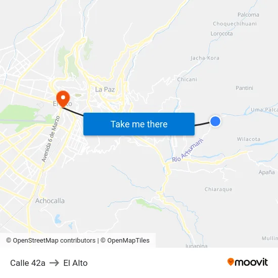Calle 42a to El Alto map