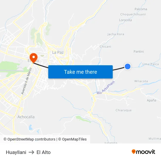 Huayllani to El Alto map