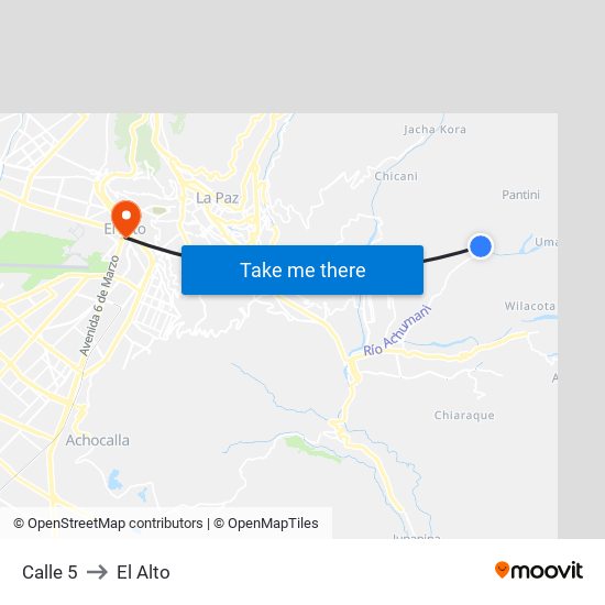 Calle 5 to El Alto map