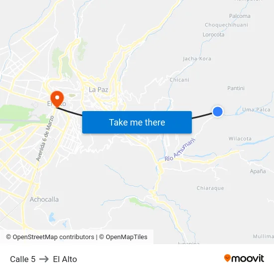 Calle 5 to El Alto map