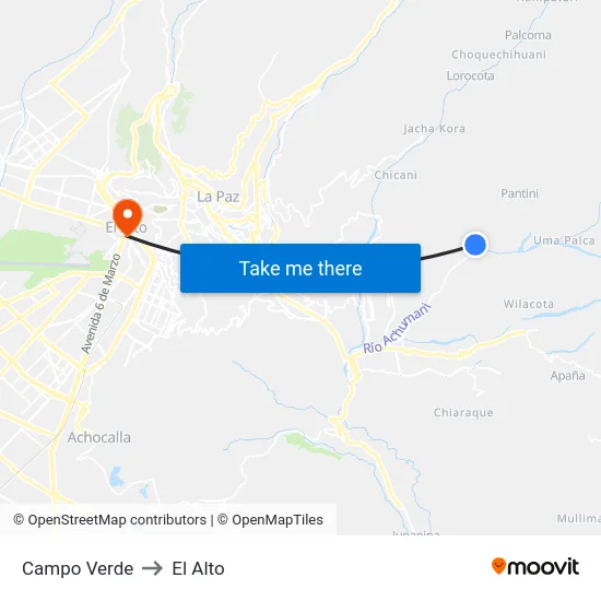 Campo Verde to El Alto map