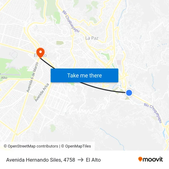 Avenida Hernando Siles, 4758 to El Alto map