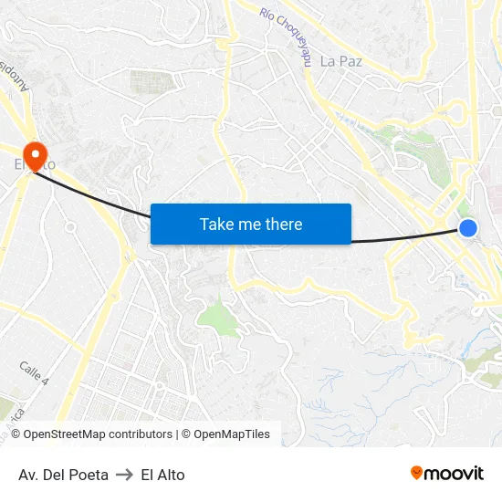 Av. Del Poeta to El Alto map
