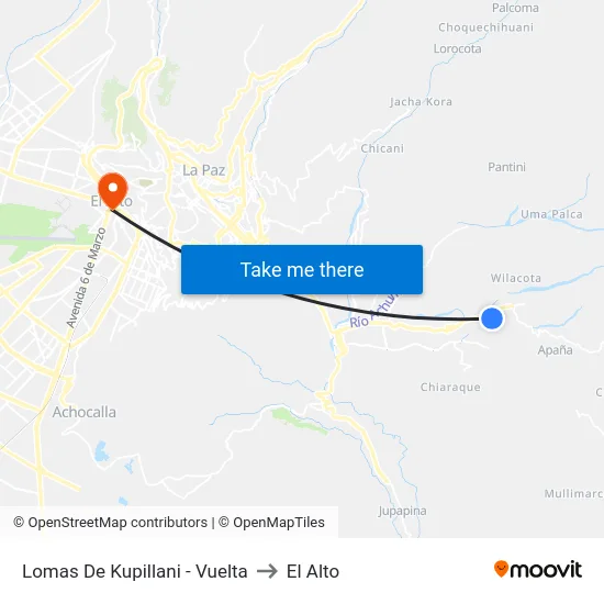 Lomas De Kupillani - Vuelta to El Alto map