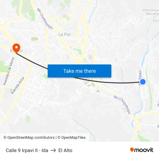 Calle 9 Irpavi II - Ida to El Alto map