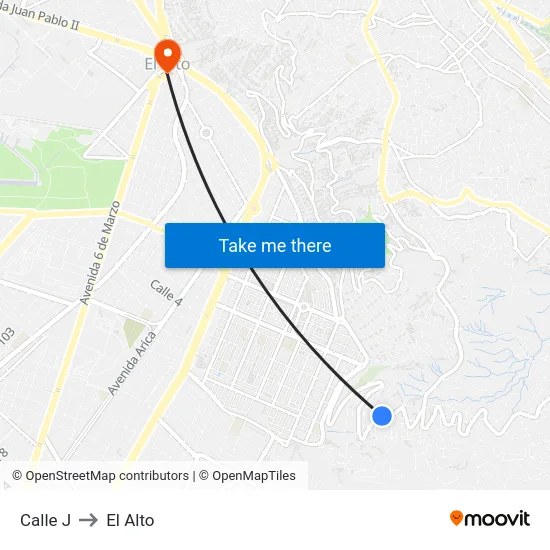 Calle J to El Alto map