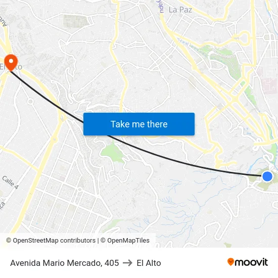 Avenida Mario Mercado, 405 to El Alto map