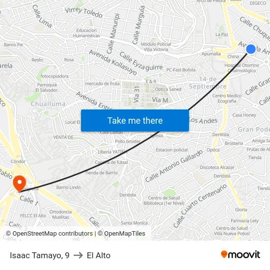 Isaac Tamayo, 9 to El Alto map